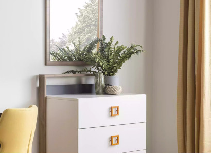 Gruppe Kommode mit Spiegel Kommoden Holz Weiß Kinderzimmer Schrank Set